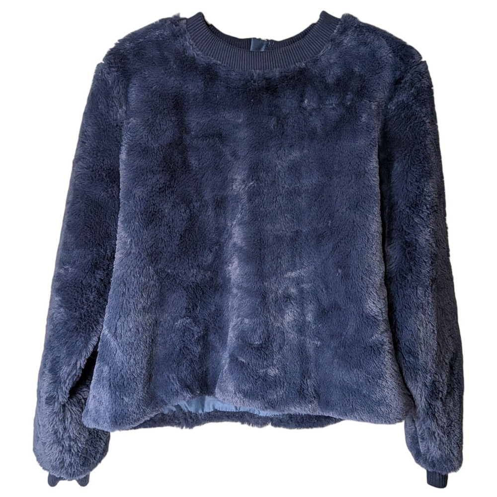 ASOS Womens Blue Faux Fur Sweatshirt Pullover Back Zip US 12 Festival Soft